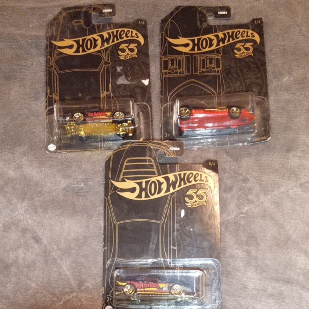 Hot Wheels 55th Anniversary Toy Car Set - Red, Gold, Black